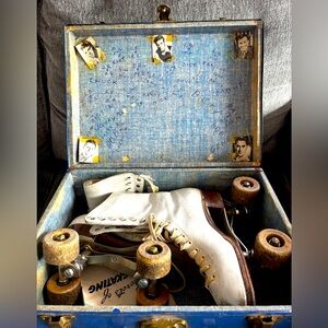 Vintage Hyde Chicago Roller Skate Ware Bros Wood Wheels W/ Vintage Case